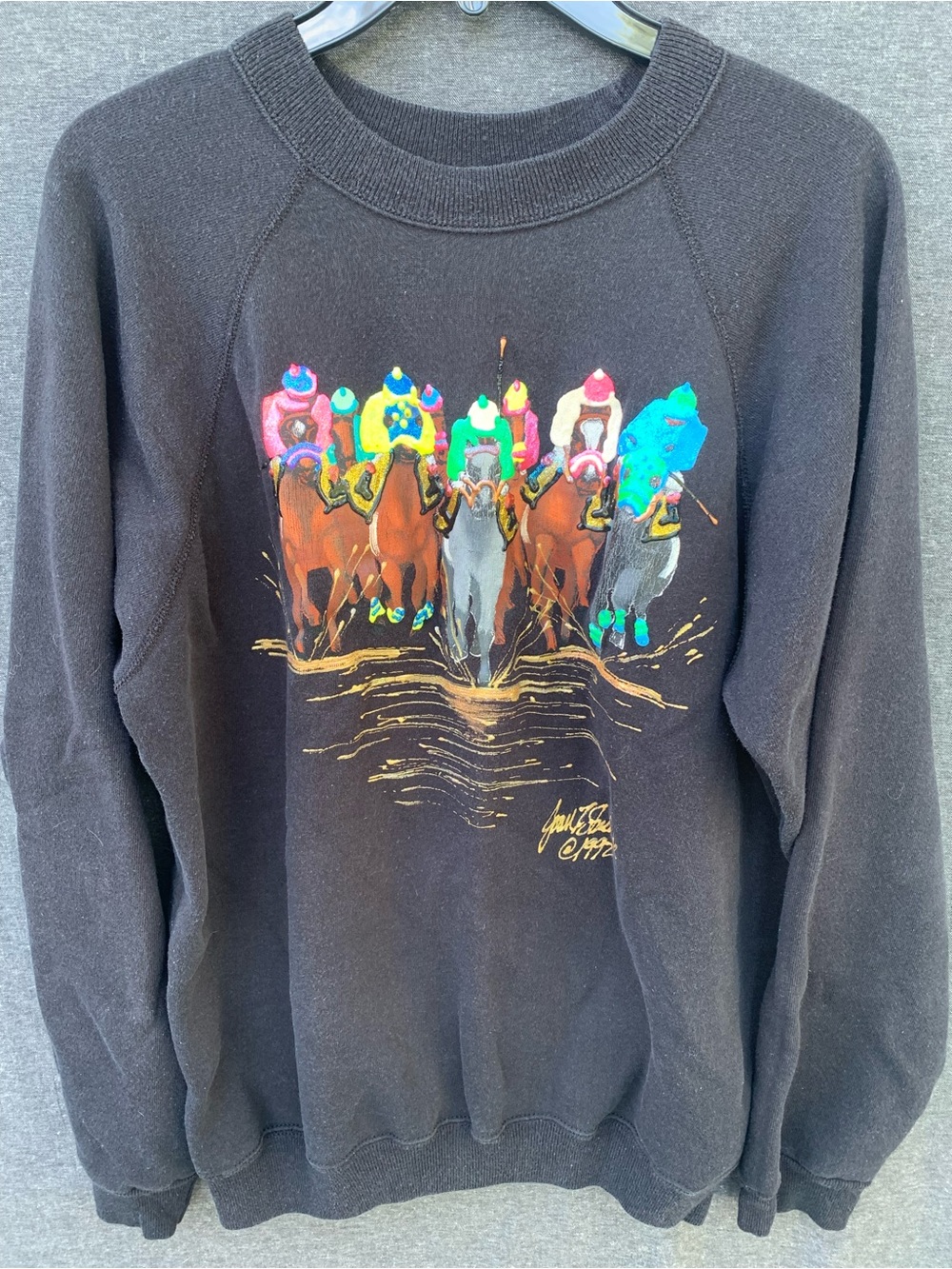 Vintage 1992 Kentucky Derby Joan Studwell Hand Painted Horse Racing Sweatshirt